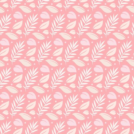 Tropical leaves in pink color seamless pattern backgroundのイラスト素材