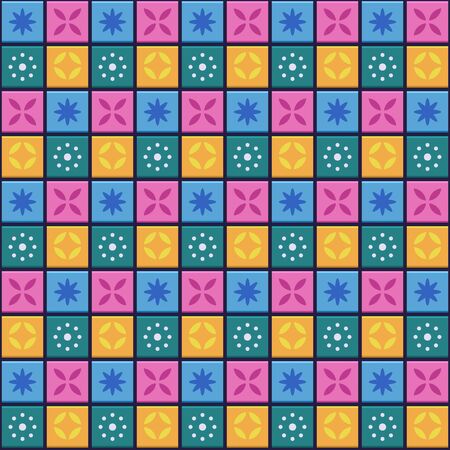Colorful batik tile seamless pattern background wallpaper on color swatchesのイラスト素材