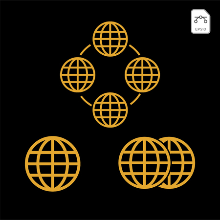 Gold globe icon. Glossy Earth business industry vector concept illustrationのイラスト素材