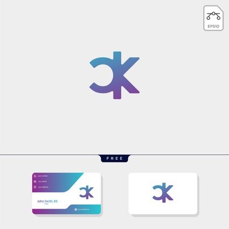 Premium initial Ck, KC, C, or K creative logo template and business card design template include. vector illustration and logo inspirationのイラスト素材