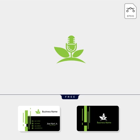 eco leaf podcast creative logo template vector illustration, get free business card design templateのイラスト素材