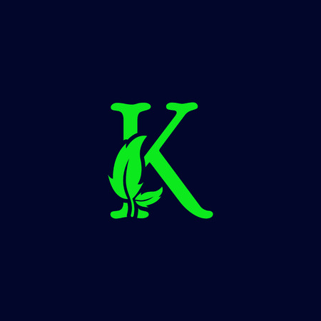 letter k leaf nature, eco green logo template vector illustrationのイラスト素材