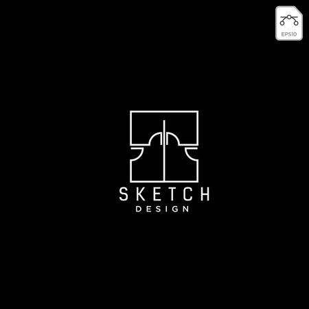 Vector flat construction company brand design template. Building, business company and architect bureau insignia, logo illustration isolated on white background. Line art. - Vectorのイラスト素材