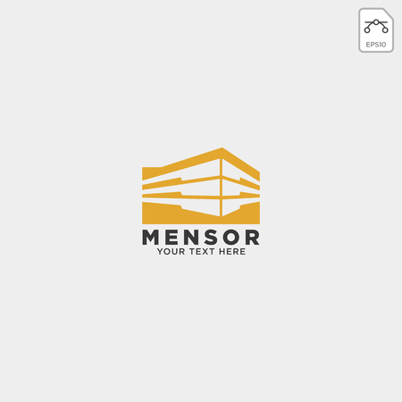 Vector flat construction company brand design template. Building, business company and architect bureau insignia, logo illustration isolated on white background. Line art. - Vectorのイラスト素材