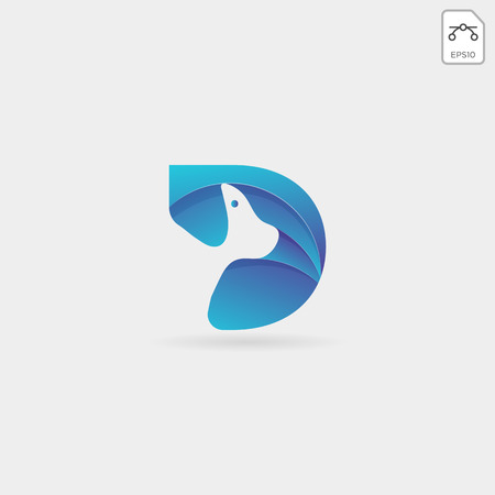 letter D dog pet animal line art style logo template vector icon element isolatedのイラスト素材