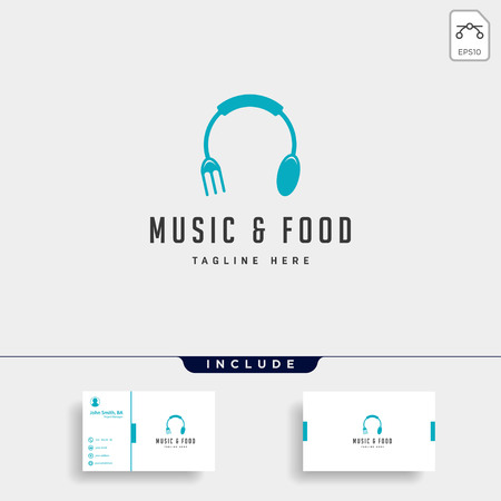 music food simple flat logo design vector illustration icon element, logo with business cardのイラスト素材