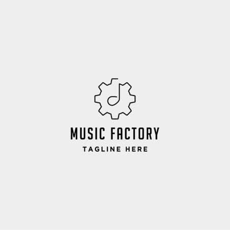 music gear logo design studio headphone microphone cassete vector monolineのイラスト素材
