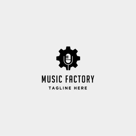 music gear logo design studio headphone microphone cassete vector monolineのイラスト素材
