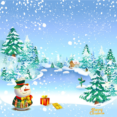 Vintage Christmas greeting card snowmanのイラスト素材