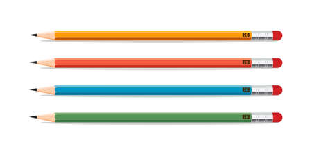 Set of yellow, red, blue and green pencil in vector style for various websitesのイラスト素材
