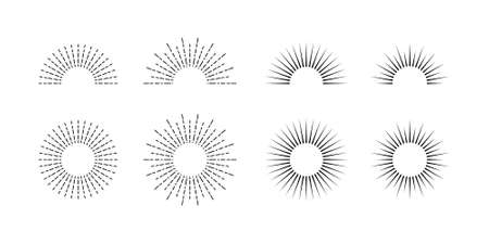 Sunburst set. Retro sun. Sunburst icon collection vector.Retro sunburst design.Big collection sunburst best quality. Speed trail. retro speed trail. Burs.Sunrise rays light burst line shine sunshine sのイラスト素材