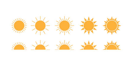 Set of sun images on a white background. Solar icons. Solar symbols.のイラスト素材