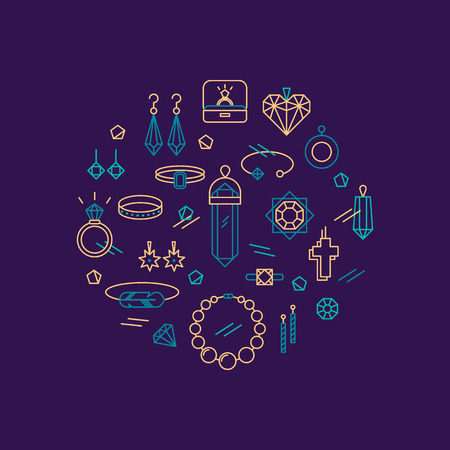 concept of jewelry, handmade accessories, fashion. luxury items. Modern thin line style.Trendy hipster backgrounds.のイラスト素材