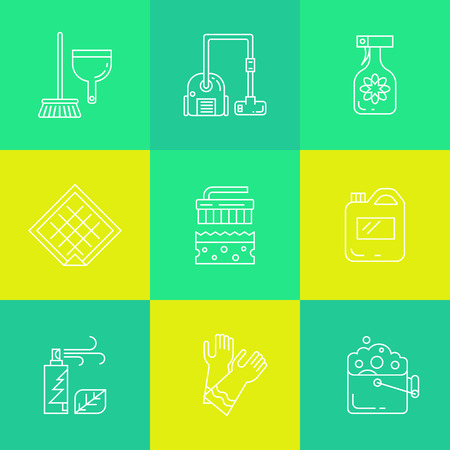 Modern clean linear style. Cleaning equipment and appliance design elements. For web, banners, blogs, poster.のイラスト素材