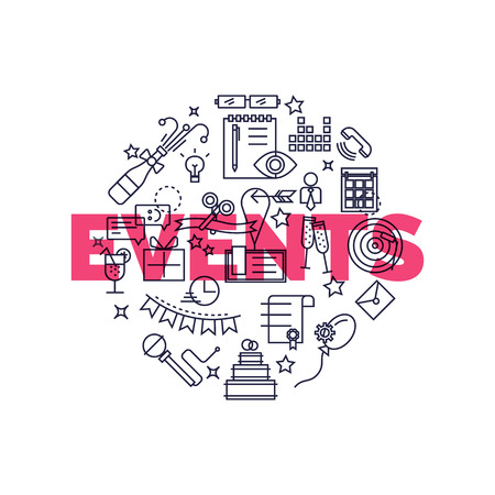 Flat design graphic event marketing concept, website elements. Special occasions organization, catering service, marketing agency.のイラスト素材