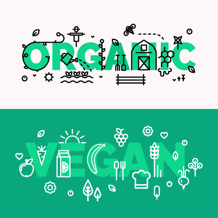 Organic and vegan food banners.のイラスト素材