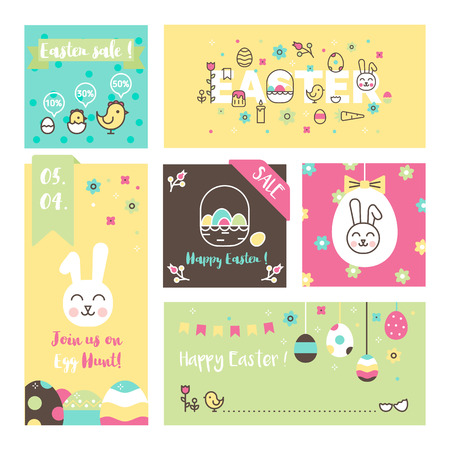 Set of 6 Easter greeting card and sale banners.のイラスト素材