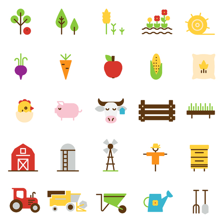 Farming and agriculture flat icons.のイラスト素材
