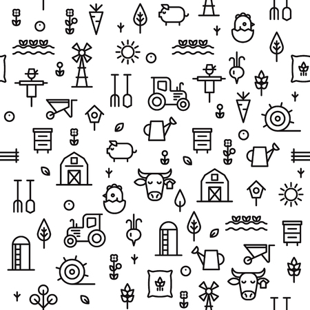 For package, paper, decoration. Harvester, tractor, farm buildings, farming equipment, animals and plantsのイラスト素材