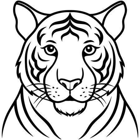 Powerful Tiger Head Front View Stylized Line Art Graphic Design for Wildlife Strength Mascot Vector Illustrationのイラスト素材