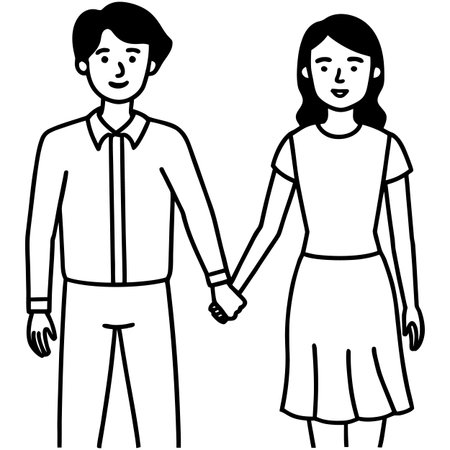 Couple holding hands, isolated on white backgroundのイラスト素材