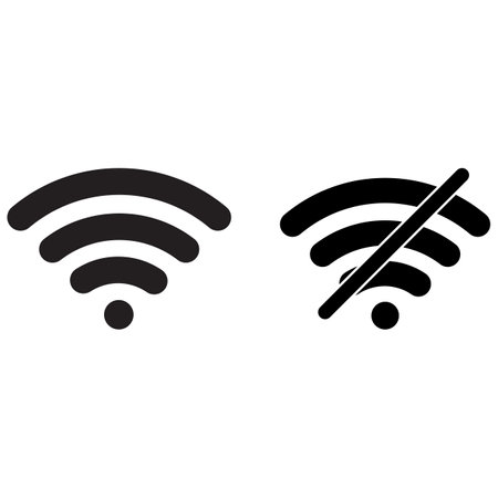 Wifi icon and no wifi icon vector isolated on white background .On and no wifi internet signal icons setのイラスト素材