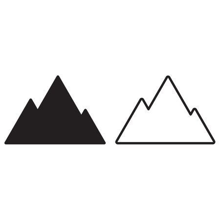 Mountain icon set in two styles isolated on white backgroundのイラスト素材