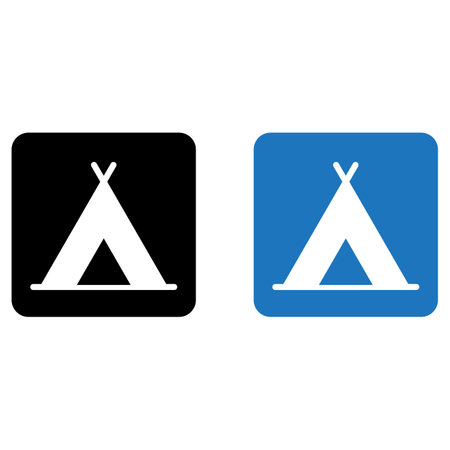 Black and blue camping sign . Tourist tent icon vectorのイラスト素材