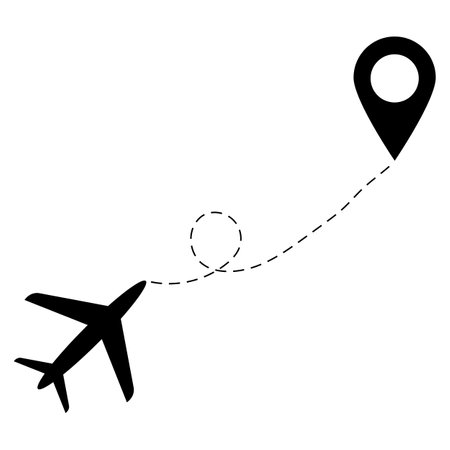 Airplane travel concept with map pin icon vector . Airplane icon . Travel iconのイラスト素材