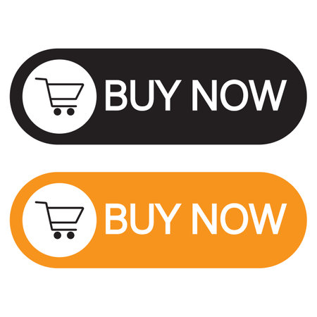Buy now button icon set vector . Black and orange buy now button with shopping cart iconのイラスト素材