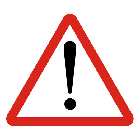 exclamation danger sign in red and black . hazard warning symbol vector icon . caution iconのイラスト素材