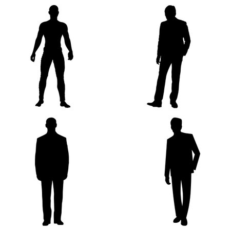 silhouettes of people . Vector illustration of four men silhouettes under the white backgroundのイラスト素材
