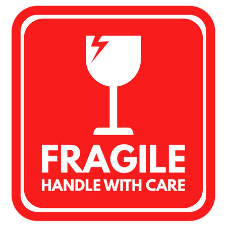 Red fragile icon . Handle with care fragile icon vector . Fragile label with broken glass symbolのイラスト素材