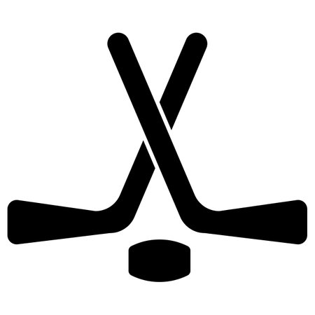 Hockey icon . Crossed hockey sticks and puck icon . Vector illustrationのイラスト素材
