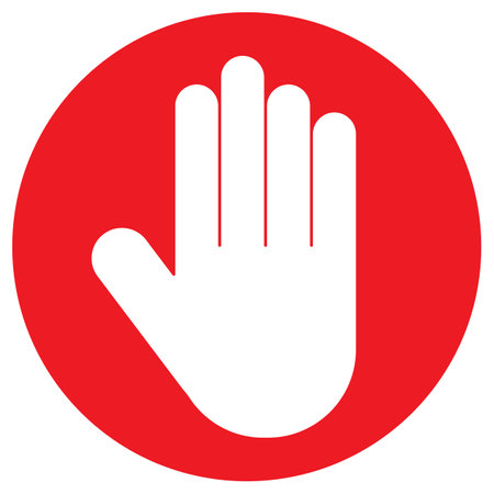 No entry sign with stop hand . No entry sign in red circle . Vector illustrationのイラスト素材