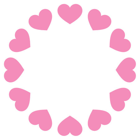 Round border with pink hearts . Circle of pink hearts isolated on white background . Vector illustrationのイラスト素材