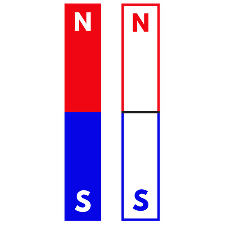 Bar magnet icon set in two styles isolated on white background . Science experiment materials vectorのイラスト素材