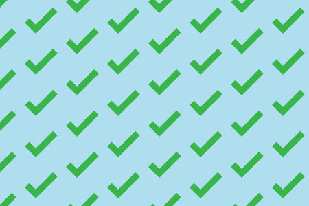 Tick pattern . Green tick pattern on blue background . Tick right wallpaper . Vector illustrationのイラスト素材