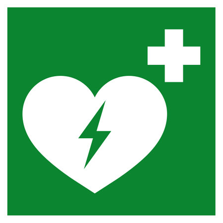 Automated external defibrillator heart icon . Defibrillator symbol vectorのイラスト素材