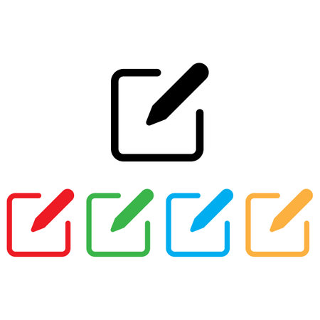 Colorful edit icon set in different colors . Edit content icon . Edit button icon vectorのイラスト素材