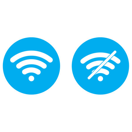 Blue wifi and no wifi icon set on circle . Wireless connection and no wireless icons . Vector illustrationのイラスト素材