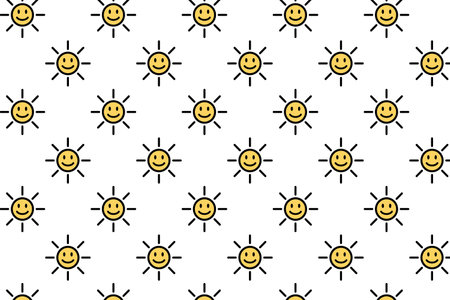 Smiling sun pattern . Smiling sun background . Happy sun pattern . Vector illustrationのイラスト素材