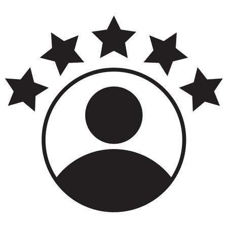 Customer experience icon . Rating icon . Customer product rating with five stars icon vectorのイラスト素材