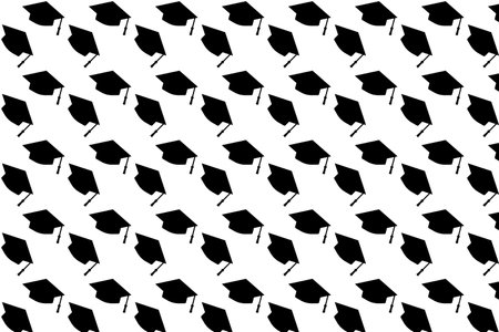 Seamless graduation cap pattern on white background . Graduation cap background . Vector illustrationのイラスト素材