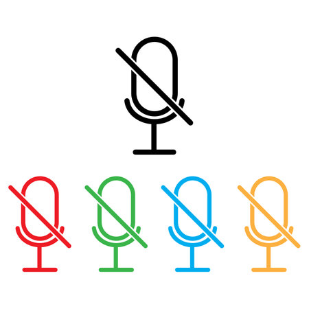 Colorful mic off icon set in different colors . Mute microphone icon . Microphone disabled icon vectorのイラスト素材