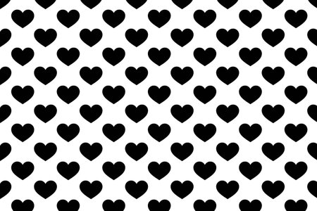 Black heart pattern on white background . Black and white heart background . Vector illustration