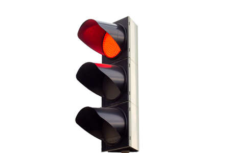 Red color on traffic light isolated on white background