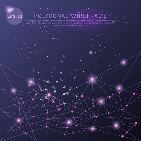 Abstract background digitally drawn futuristic low poly wire frame shape point, composition and lines vector illustration.のイラスト素材