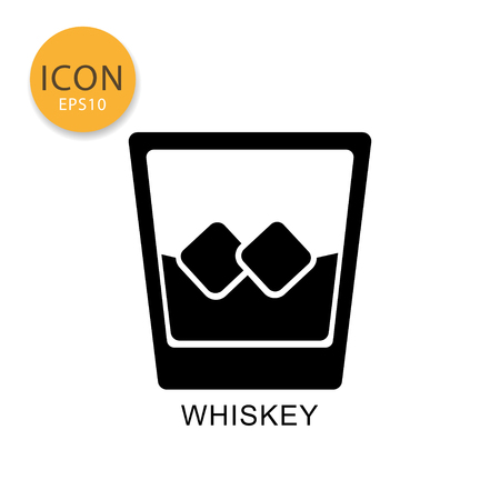 Whiskey glass icon flat style in black color vector illustration on white background.のイラスト素材