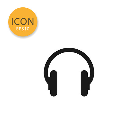 Headphone icon flat style in black color vector illustration on white background.のイラスト素材